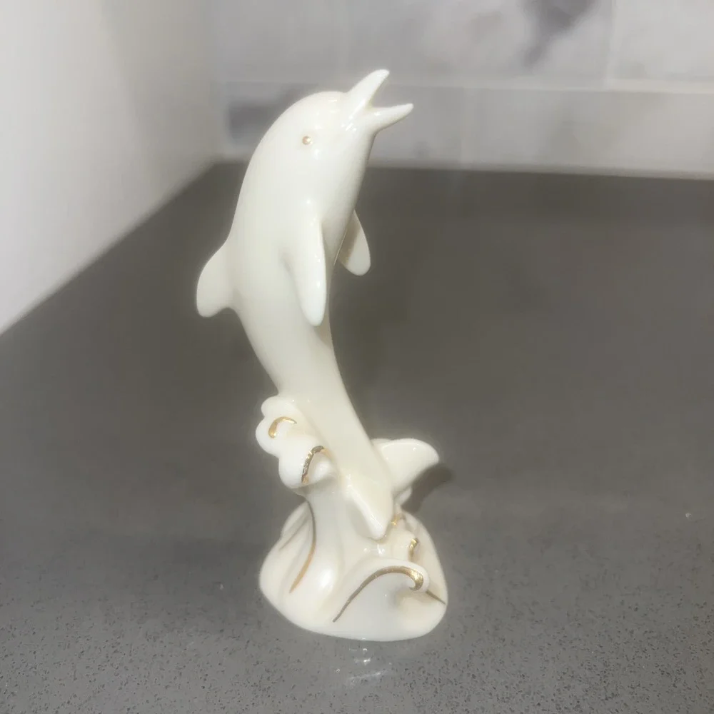 Dolphin Figurine Lenox Dolphin Figurine Porcelain White 24K Gold Accents